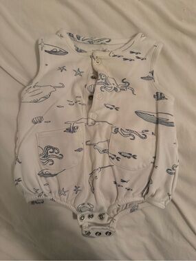 Pehr White & Navy Ocean Print Baby One-Piece